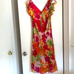 Ralph Laren silk dress size 14w red/orange floral